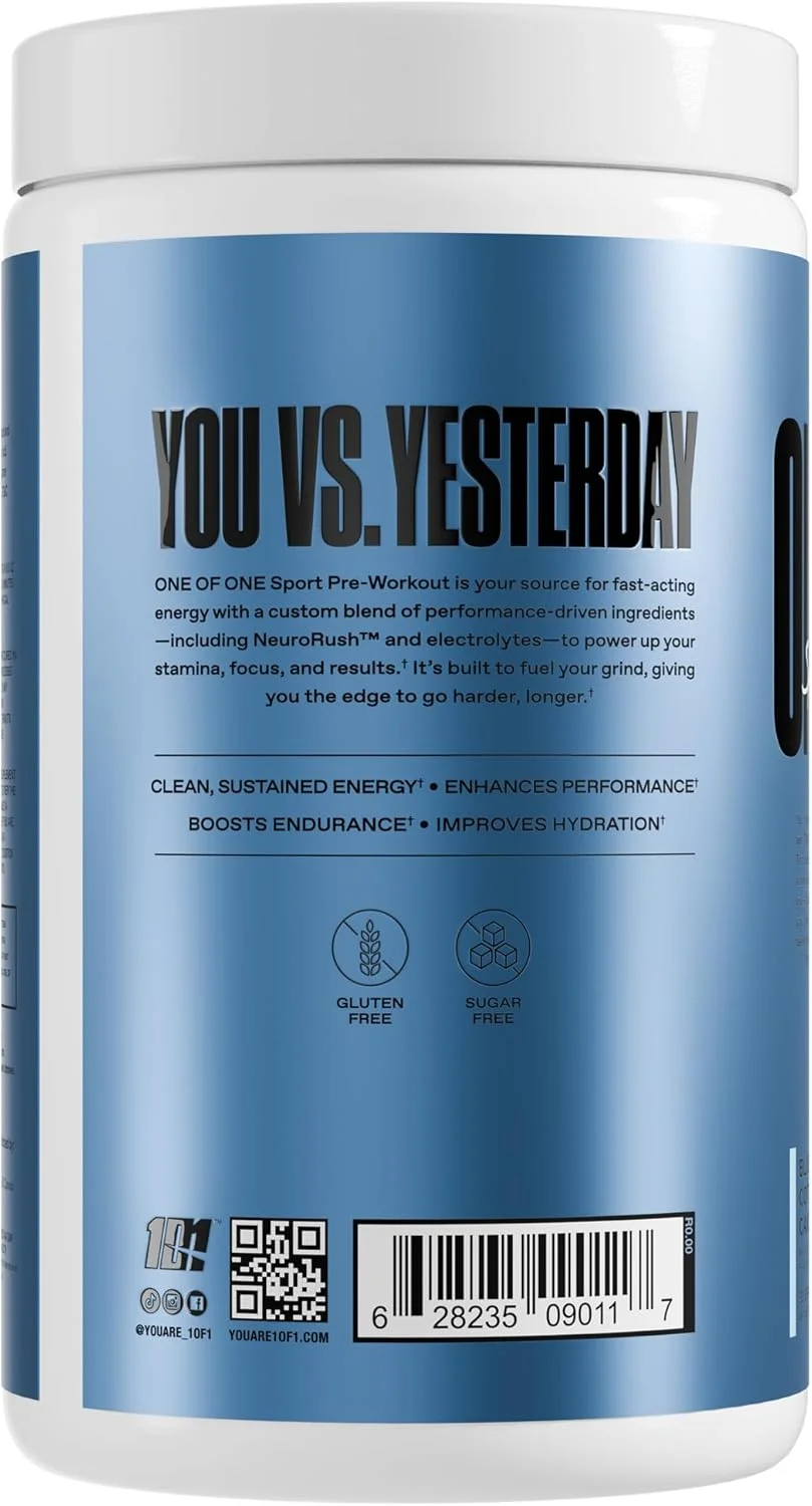 مکمل ورزشی پیش از تمرین ONE of ONE Sport – انرژی و تمرکز پاک با NeuroRush™، بدون گلوتن، بدون افت انرژی، افزایش استقامت و قدرت – بلوراز کاتن کندی، 30 سروینگ
