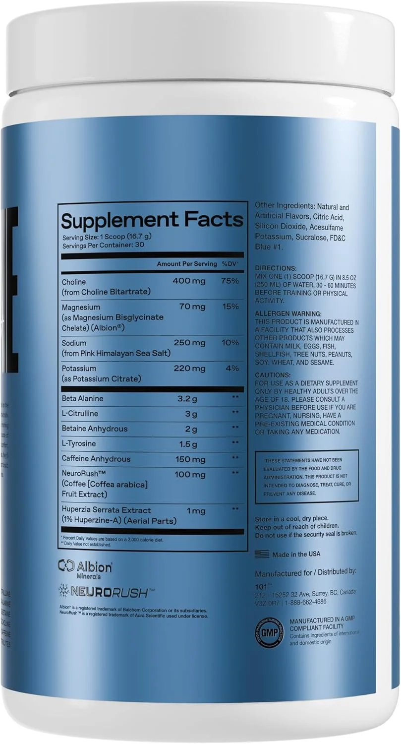 مکمل ورزشی پیش از تمرین ONE of ONE Sport – انرژی و تمرکز پاک با NeuroRush™، بدون گلوتن، بدون افت انرژی، افزایش استقامت و قدرت – بلوراز کاتن کندی، 30 سروینگ