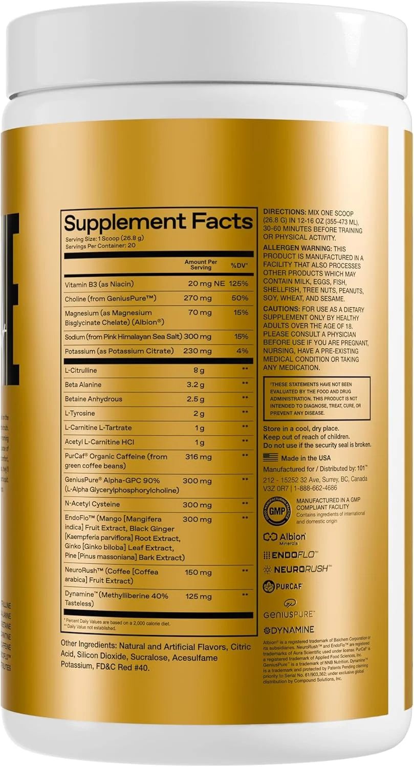 مکمل قبل از تمرین ONE OF ONE - انرژی، تمرکز و استقامت بالا با EndoFlo™، Genius Pure™ Alpha GPC، NeuroRush™، Dynamine®، بدون افت انرژی، بدون گلوتن - طعم Snow Cone