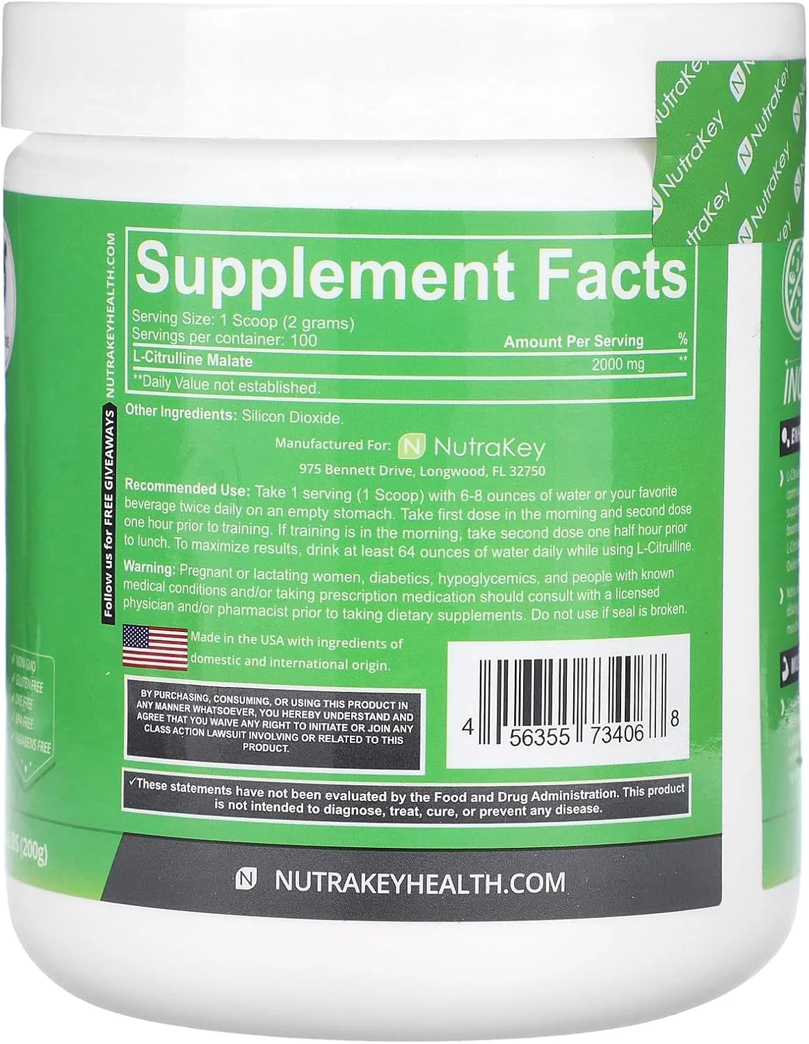 پودر ال سیترولین مالات نوتراکی - تقویت کننده اکسید نیتریک برای عملکرد و ریکاوری عضلات، 200 گرم