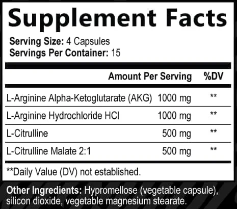 تقویت کننده نیتریک اکسید 3000 میلی گرم با ال-آرژنین، ال-سیترولین - مکمل قبل از تمرین برای رشد عضلات، استقامت، انرژی، پمپ، عروق - غیر GMO - 60 کپسول