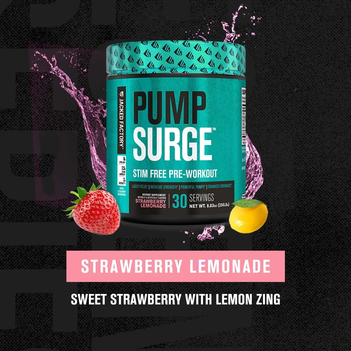 پمپ سورج جکت فکتوری، مکمل قبل از تمرین بدون کافئین برای آقایان و بانوان - تقویت کننده نوتروپیک و مکمل قبل از تمرین بدون محرک - پمپ های شدید، تمرکز بهبود یافته - 30 سروینگ، لیموناد توت فرنگی