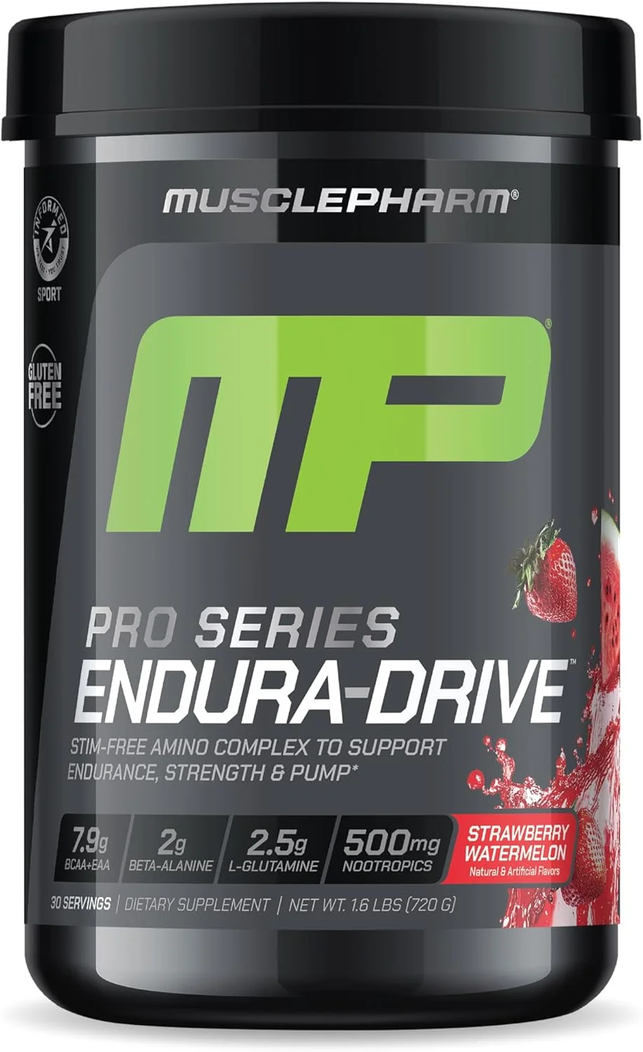 کمپلکس اسیدهای آمینه حرفه ای سری Pro ماسل فارم ENDURA-DRIVE همراه با نوتروپیک ها | پودر قبل و حین تمرین بدون محرک برای استقامت و ریکاوری | طعم هندوانه توت فرنگی، 1.6 پوند، 30 سروینگ