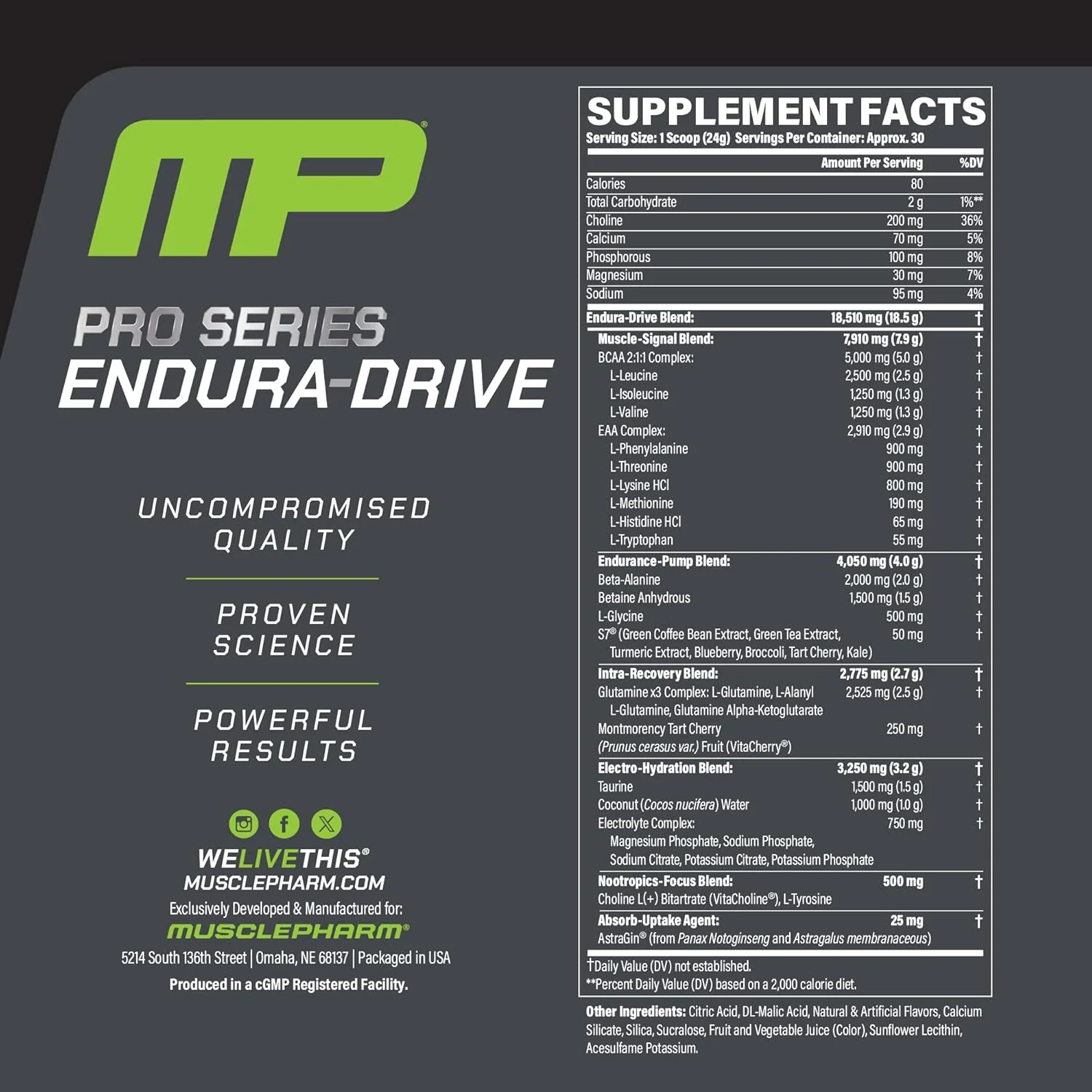 کمپلکس اسیدهای آمینه حرفه ای سری Pro ماسل فارم ENDURA-DRIVE همراه با نوتروپیک ها | پودر قبل و حین تمرین بدون محرک برای استقامت و ریکاوری | طعم هندوانه توت فرنگی، 1.6 پوند، 30 سروینگ