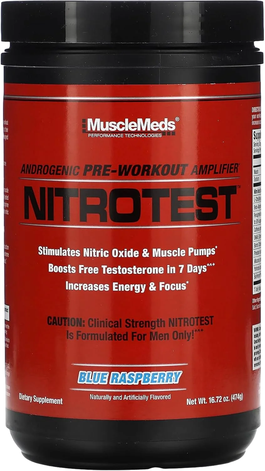 نوشیدنی مکمل قبل از تمرین MuscleMeds Nitrotest، افزایش اکسید نیتریک، تستوسترون، تمشک آبی، 30 سروینگ، 472 گرم، 1 عدد