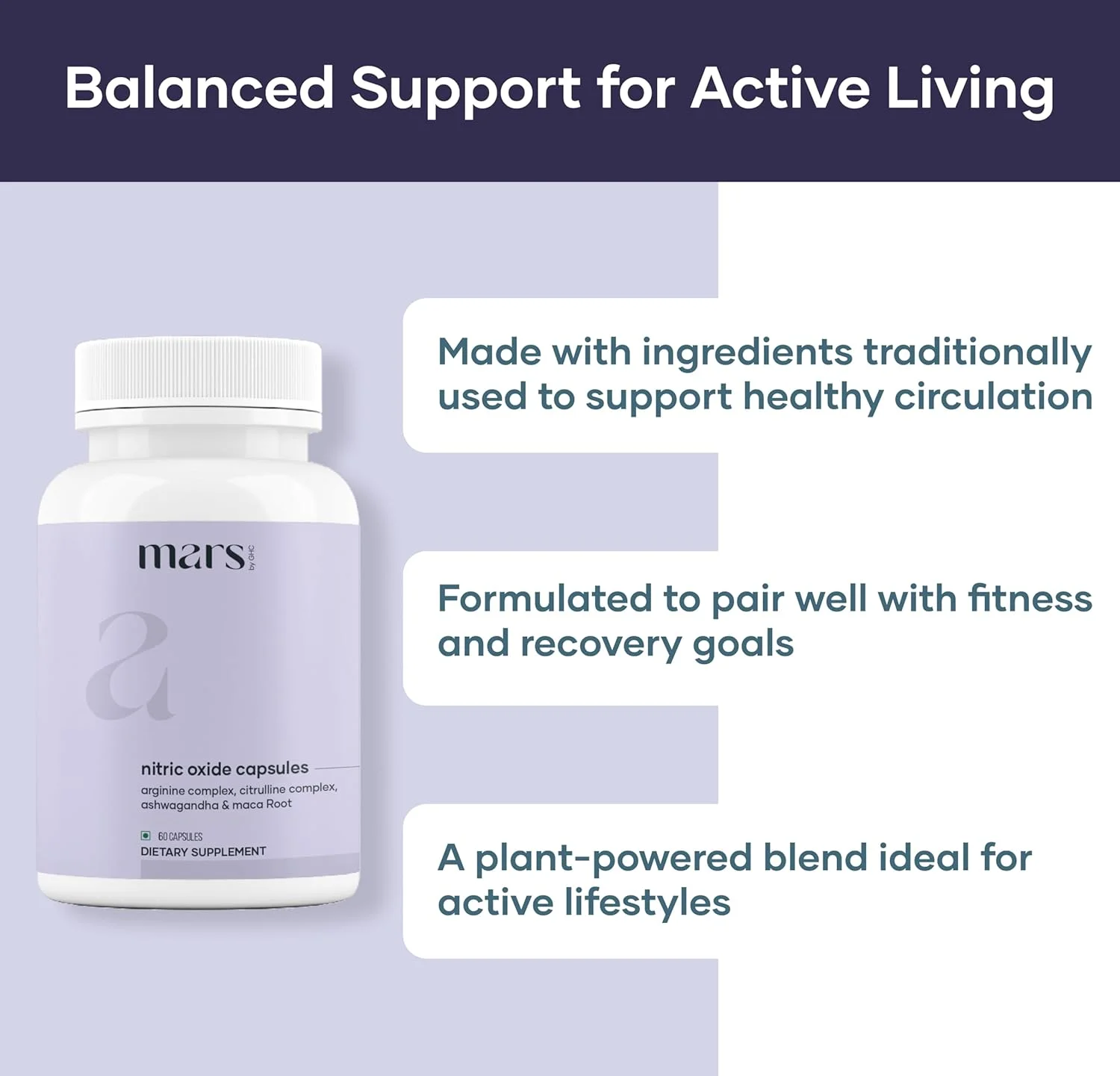 کپسول های اکسید نیتریک مارس - حاوی ال-آرژنین، ال-سیترولین و ترکیبات آداپتوژن | پشتیبانی از انرژی، گردش خون و ریکاوری عضلات | 60 کپسول
