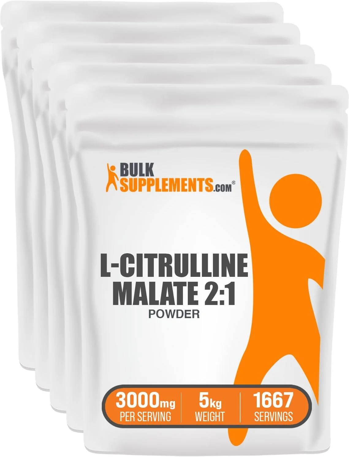 پودر ال-سیترولین مالات 2:1 BulkSupplements.com - افزایش اکسید نیتریک، مکمل سیترولین مالات - بدون طعم و گلوتن - 3 گرم در هر وعده، 1 کیلوگرم (بسته 5 عددی) (11 پوند)