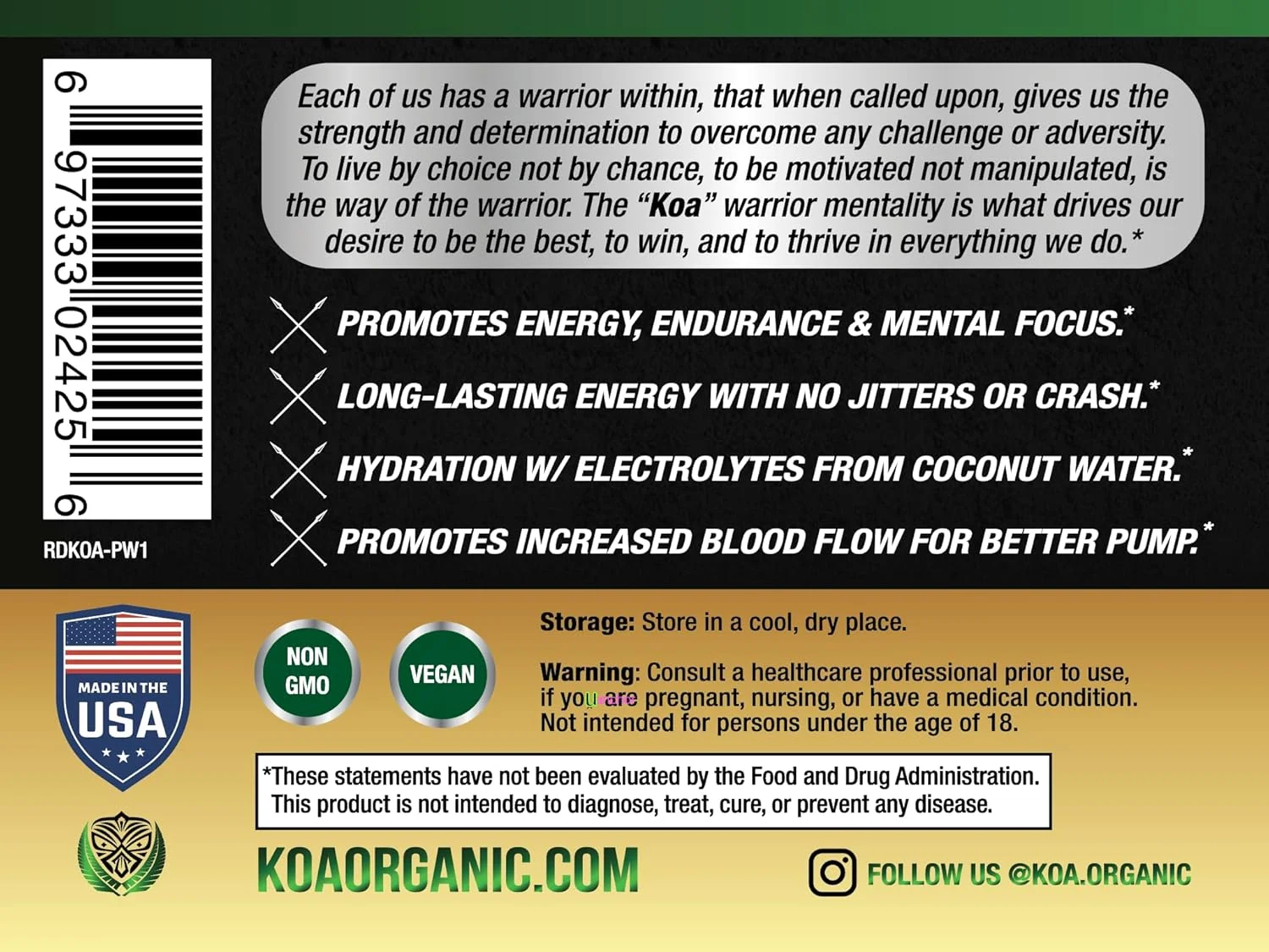 پودر انرژی زا ارگانیک KOA Organics - انرژی زا طبیعی و گیاهی ارگانیک دارای گواهی USDA برای آقایان و بانوان با 165 میلی گرم کافئین ارگانیک، ریشه ماکا، یربا ماته + گیاهان دارویی برای انرژی و تمرکز - طعم لیموناد توت فرنگی - 150 گرم