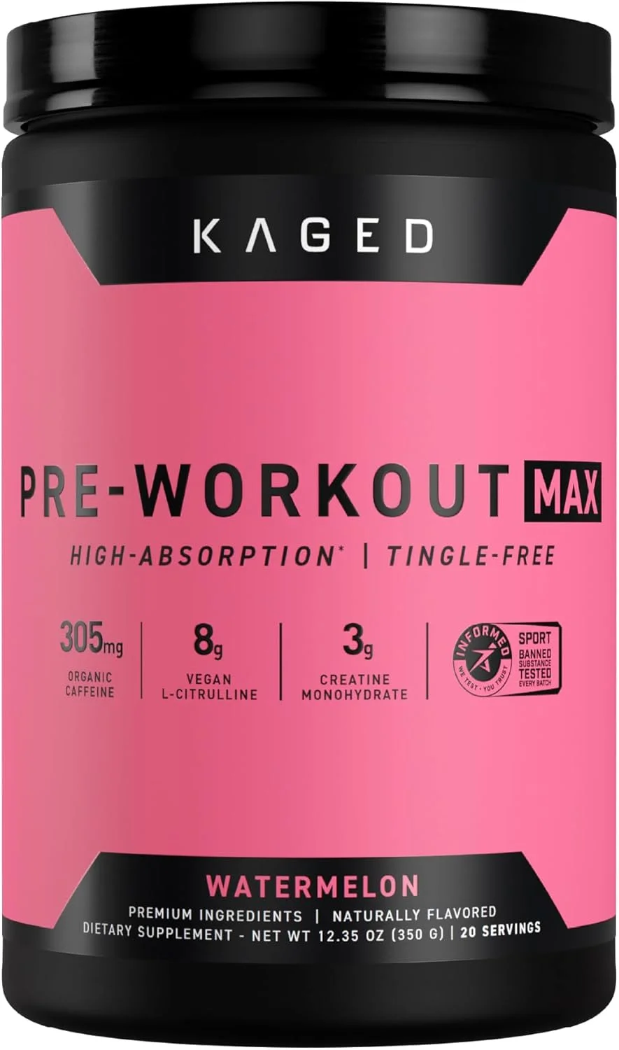 پودر مکمل قبل از تمرین Kaged MAX | هندوانه | بدون سوزش، محرک قوی قبل از تمرین | 305 میلی گرم کافئین، کراتین، ال-سیترولین | MAXCatalyst برای جذب | مکمل های غذایی برای مردان و زنان | 20 سروینگ