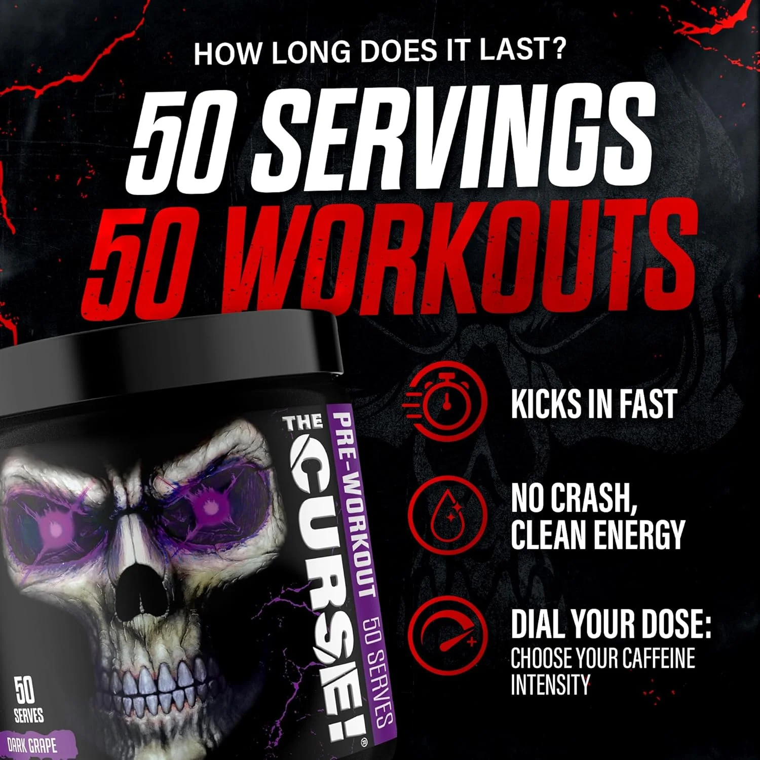 پودر قبل از تمرین ورزشی The Curse! JNX SPORTS برای آقایان و بانوان، کافئین، بتا آلانین، کراتین، ال-سیترولین، 50 سروینگ، طعم آبنبات ترش – افزایش انرژی، قدرت و تمرکز