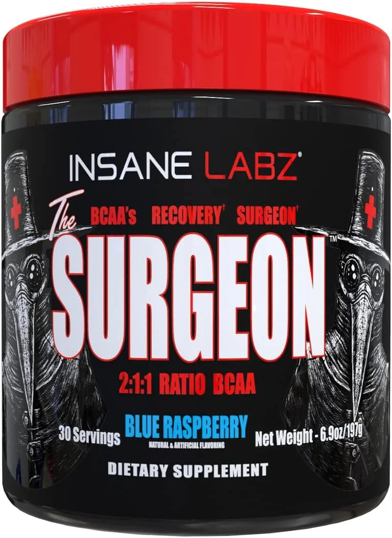 پودر ریکاوری آمینو اسیدهای شاخه دار The Surgeon Labz Insane - نوشیدنی بعد از تمرین برای ریکاوری عضلات - 30 سروینگ (30 سروینگ (بسته 1 عددی)، تمشک آبی)