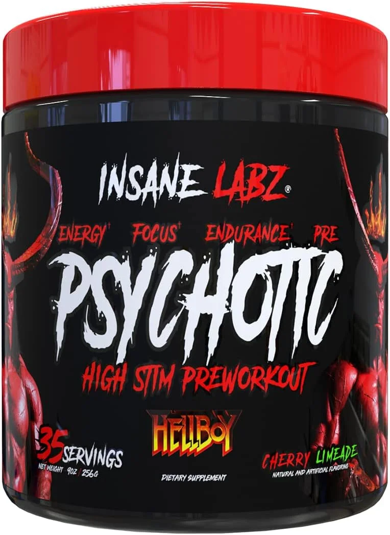 پودر پیش تمرین و تقویت کننده اکسید نیتریک Insane Labz Hellboy Edition با بتا آلانین، ال سیترولین و کافئین، افزایش تمرکز، انرژی، استقامت، سطوح اکسید نیتریک، 35 سروینگ طعم گیلاس لیمویی