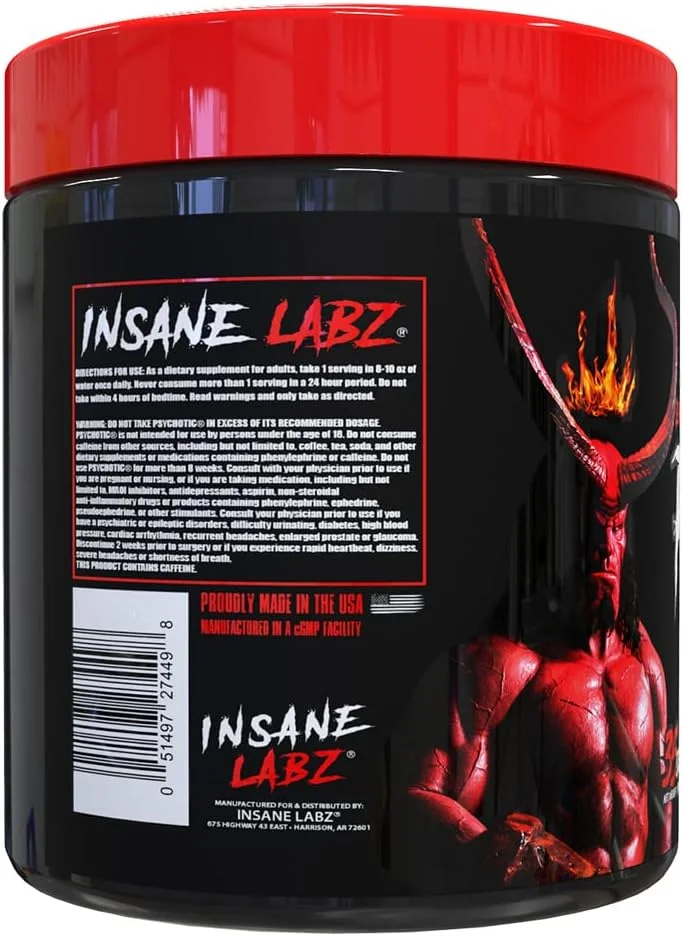 پودر پیش تمرین و تقویت کننده اکسید نیتریک Insane Labz Hellboy Edition با بتا آلانین، ال سیترولین و کافئین، افزایش تمرکز، انرژی، استقامت، سطوح اکسید نیتریک، 35 سروینگ طعم گیلاس لیمویی