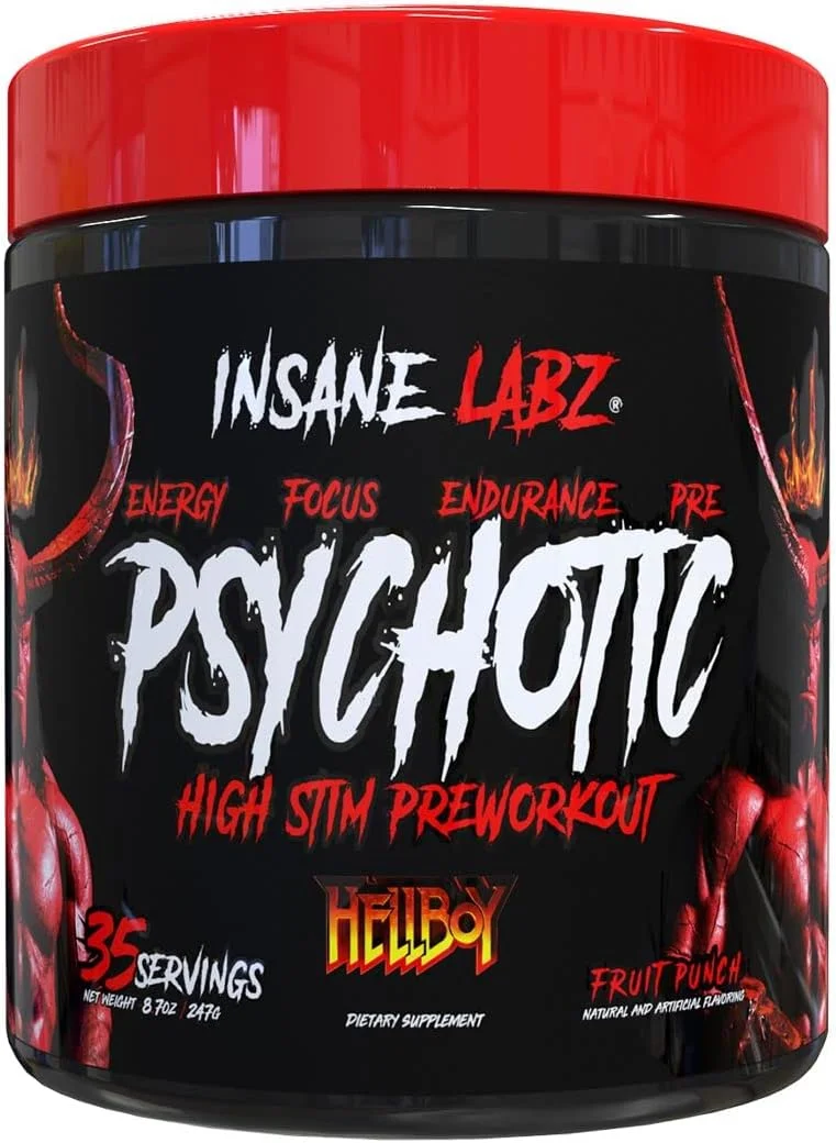 پودر پیش تمرینی محرک قوی Insane Labz Hellboy Edition به همراه بتا آلانین، ال سیترولین و کافئین، افزایش تمرکز، انرژی، استقامت و سطح نیتریک اکسید، 35 سروینگ، پانچ میوه
