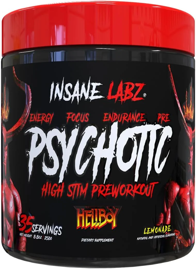 پودر پیش تمرین و تقویت کننده نیتریک اکسید Insane Labz Hellboy Edition، با بتا آلانین، ال سیترولین و کافئین، افزایش تمرکز، انرژی، استقامت، سطوح نیتریک اکسید، 35 سروینگ، لیموناد