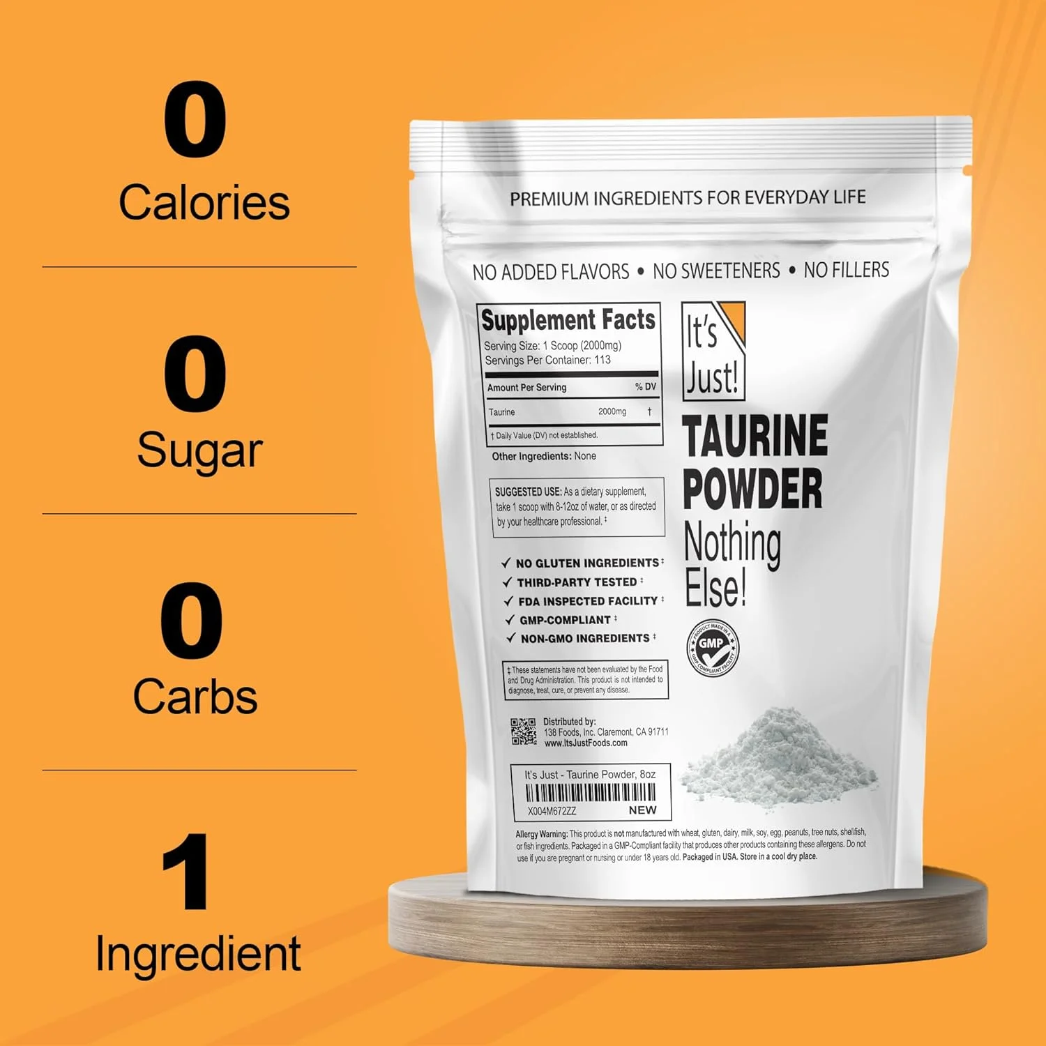 پودر تورین، حجم 226 گرم، مکمل قبل از تمرین، بدون طعم (226 گرم / 113 سروینگ)