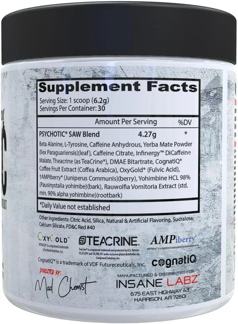 مجموعه مکمل پیش از تمرین Psychotic Saw® و Bloodbath Insane Labz، افزایش حجم عضلانی، عروق، قدرت، انرژی و تمرکز (هندوانه، 30 سروینگ)