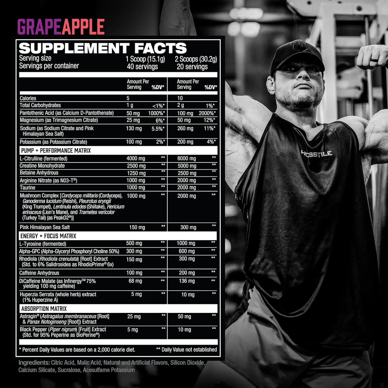 پودر مکمل قبل از تمرین هاسستایل هاستیلیتی V2، پودر قبل از تمرین همه کاره برای مردان و زنان، افزایش پمپ عضلانی، افزایش انرژی، تقویت قدرت، افزایش تمرکز، انگور سیب، 40 سروینگ