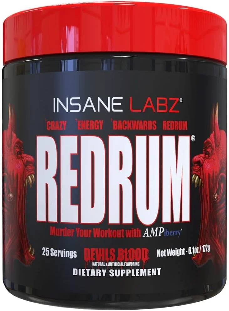 پودر مکمل قبل از تمرین با محرک بالا Insane Labz Redrum، تقویت کننده NO، حاوی بتا آلانین، آگماتین سولفات، تورین، سوخت رسانی شده توسط AMPiberry، OXYgold، تمرکز، قدرت، ریکاوری، 25 سروینگ، گیلاس سیاه خون شیطان