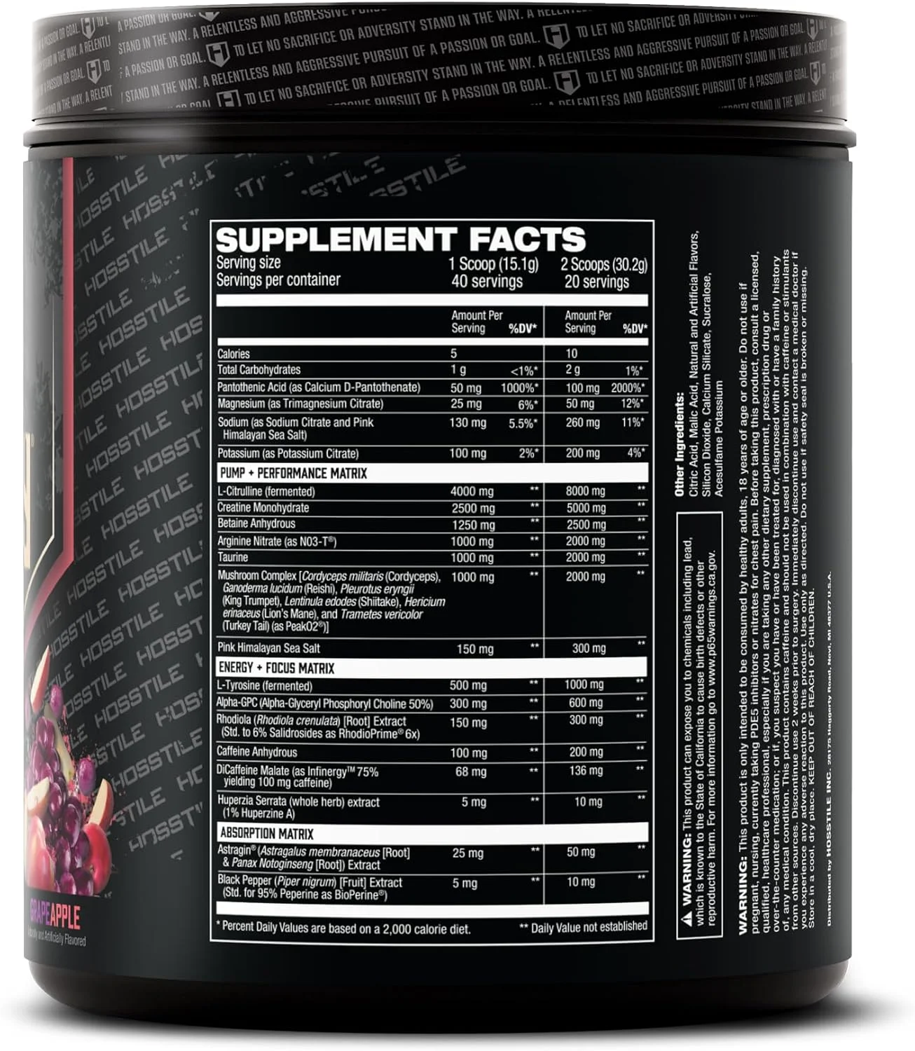 پودر مکمل قبل از تمرین هاسستایل هاستیلیتی V2، پودر قبل از تمرین همه کاره برای مردان و زنان، افزایش پمپ عضلانی، افزایش انرژی، تقویت قدرت، افزایش تمرکز، انگور سیب، 40 سروینگ