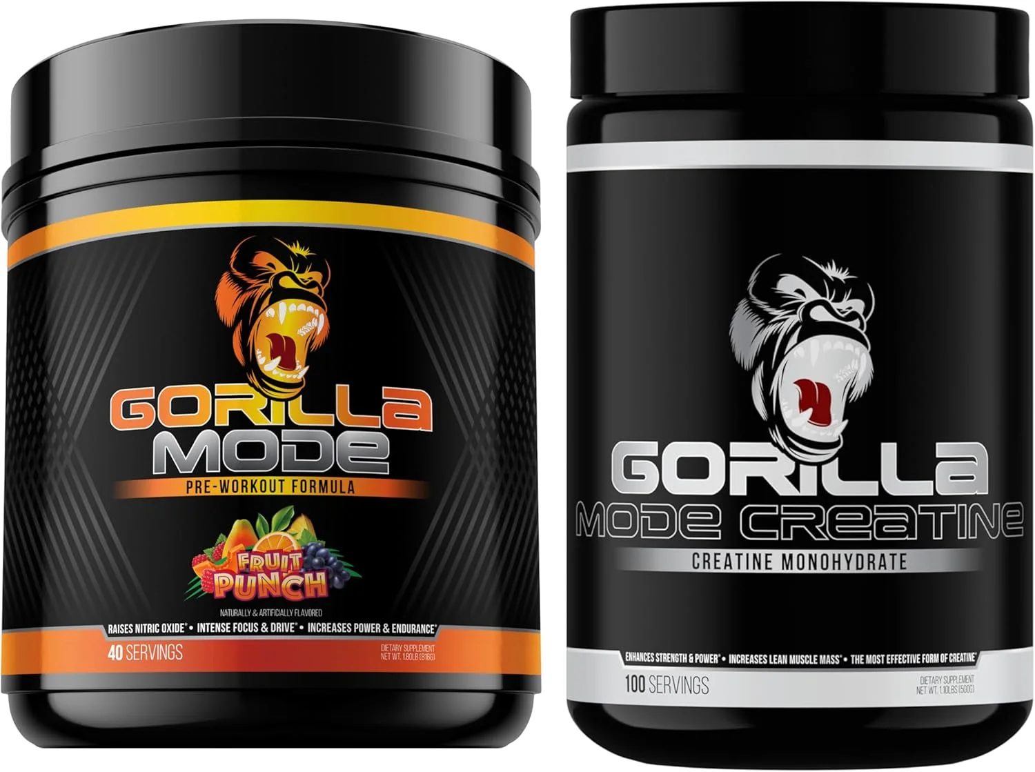 مکمل قبل از تمرین گوریلا مایند (پانچ میوه) + کراتین (۱۰۰ سروینگ) - مجموعه کامل برای بهبود قدرت، توان خروجی و حجم عضلات