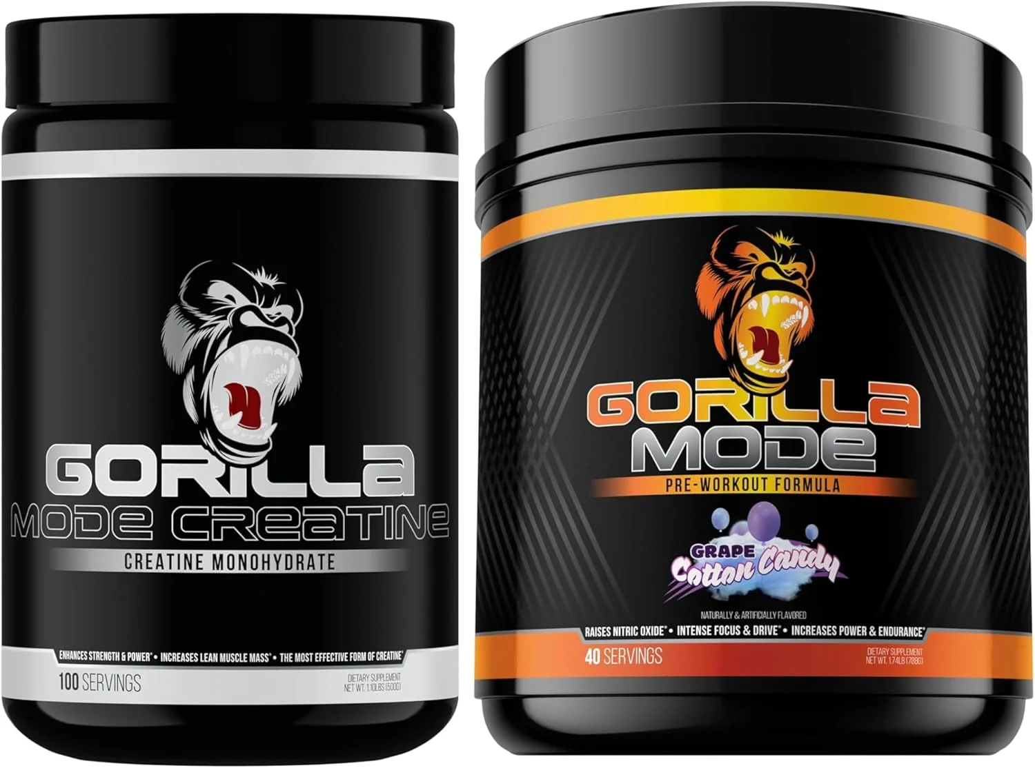 پودر کراتین مونوهیدرات میکرونیزه و مکمل قبل از تمرین گوریلا مایند (انگور پشمک) - پمپ عضلانی فوق العاده | انرژی و تمرکز لیزری | افزایش حجم عضلات | قدرت و توان خروجی