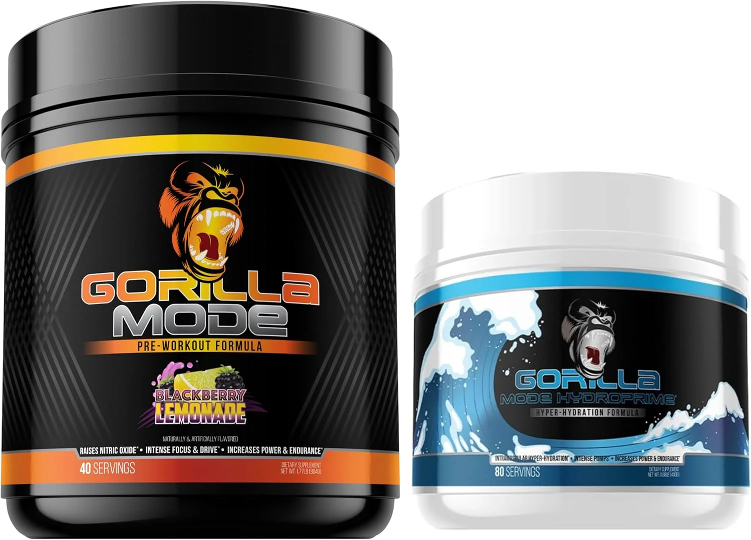 مکمل پیش از تمرین گوریلا مود (تمشک لیموناد) + مکمل پیش از تمرین هیدروپرایم گلیسرول - مجموعه کامل برای آب‌رسانی فوق‌العاده، پمپ، قدرت، استقامت و تنظیم حرارت