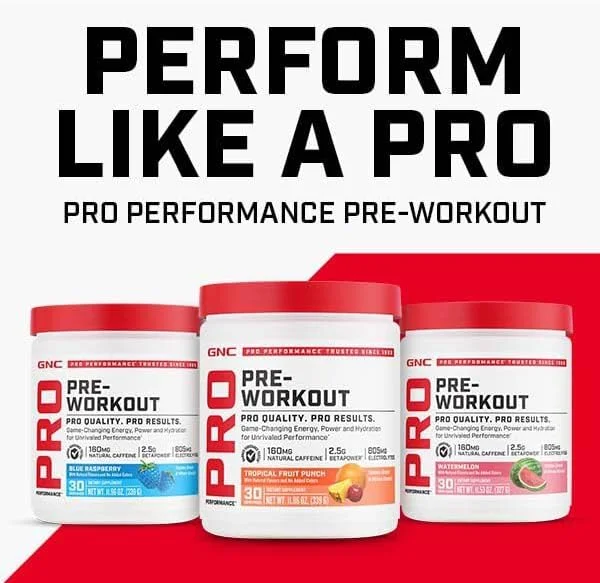 پودر مکمل قبل از تمرین ورزشی GNC Pro Performance برای آقایان و بانوان، انرژی، هیدراتاسیون، تمرکز، بدون شکر، بدون گلوتن، مکمل عملکرد، پانچ میوه های استوایی، 30 سروینگ