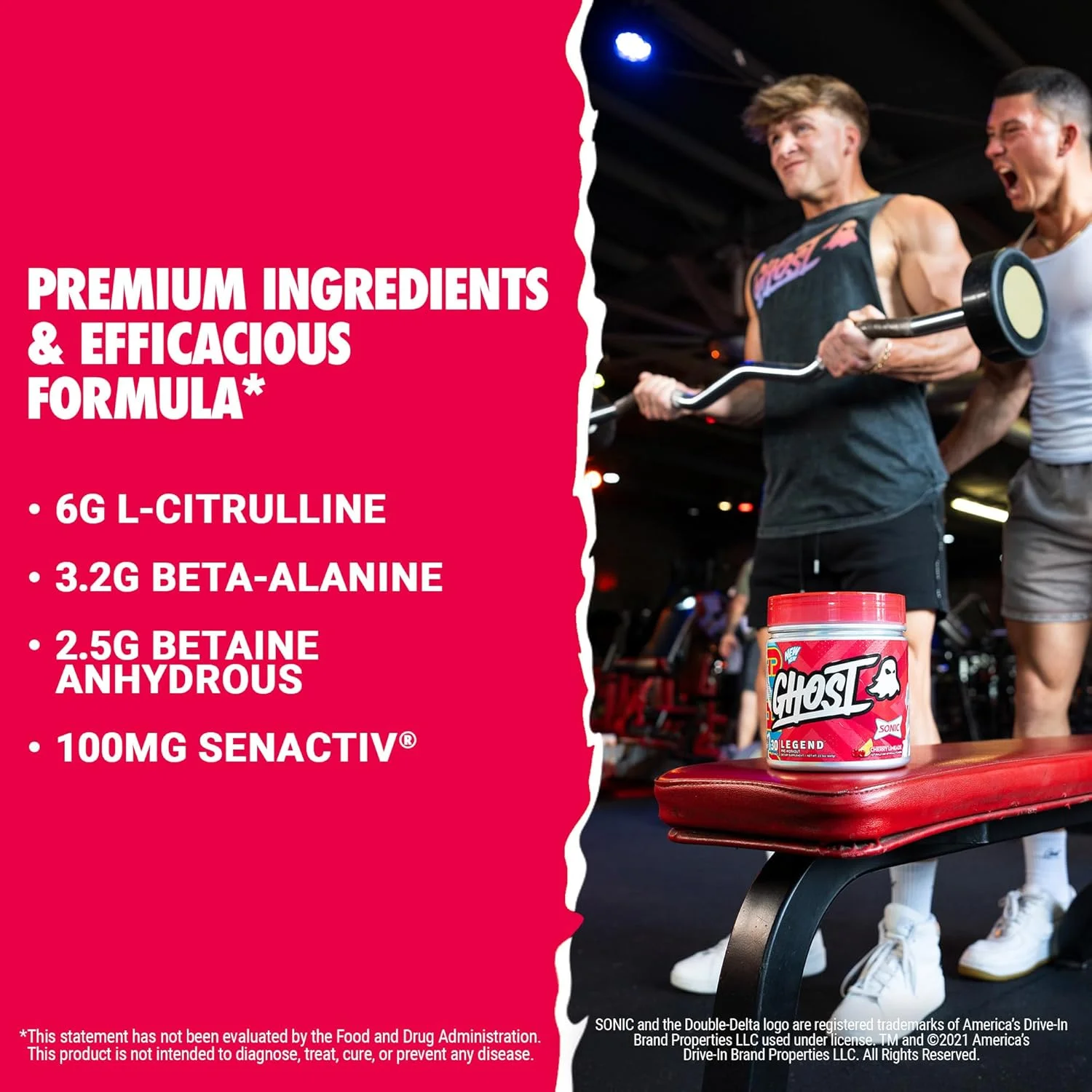 پودر مکمل قبل از تمرین GHOST Legend، طعم لیموناد گیلاس سونیک - 30 سروینگ – مکمل قبل از تمرین برای مردان و زنان حاوی کولین، ال-سیترولین و بتا آلانین برای انرژی و تمرکز