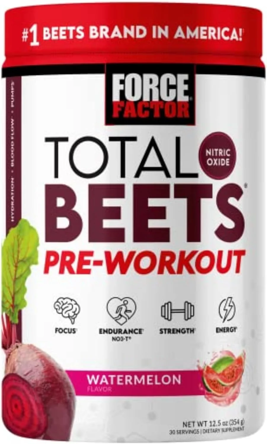 پودر پیش از تمرین Total Beets FORCE FACTOR برای افزایش انرژی و استقامت، افزایش قدرت و بهبود جریان خون و پمپاژ، مکمل اکسید نیتریک با پودر ریشه چغندر و هندوانه، 30 سروینگ