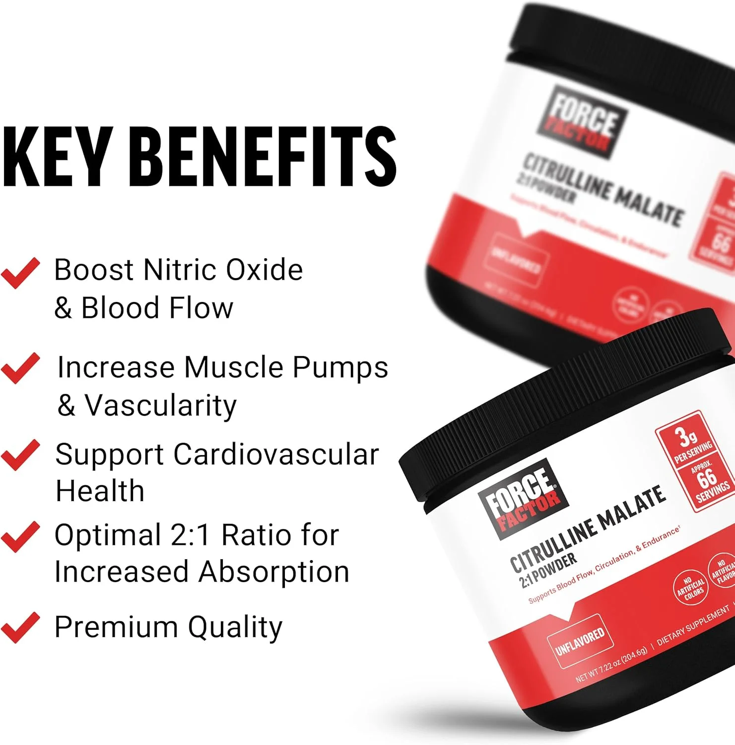 پودر سیترولین مالات 2:1 فورس فکتور، مکمل ال سیترولین برای مردان به منظور افزایش اکسید نیتریک، جریان خون، پمپاژ عضلات و عملکرد، مکمل پمپ پودر ال سیترولین، بدون طعم، ~66 سروینگ