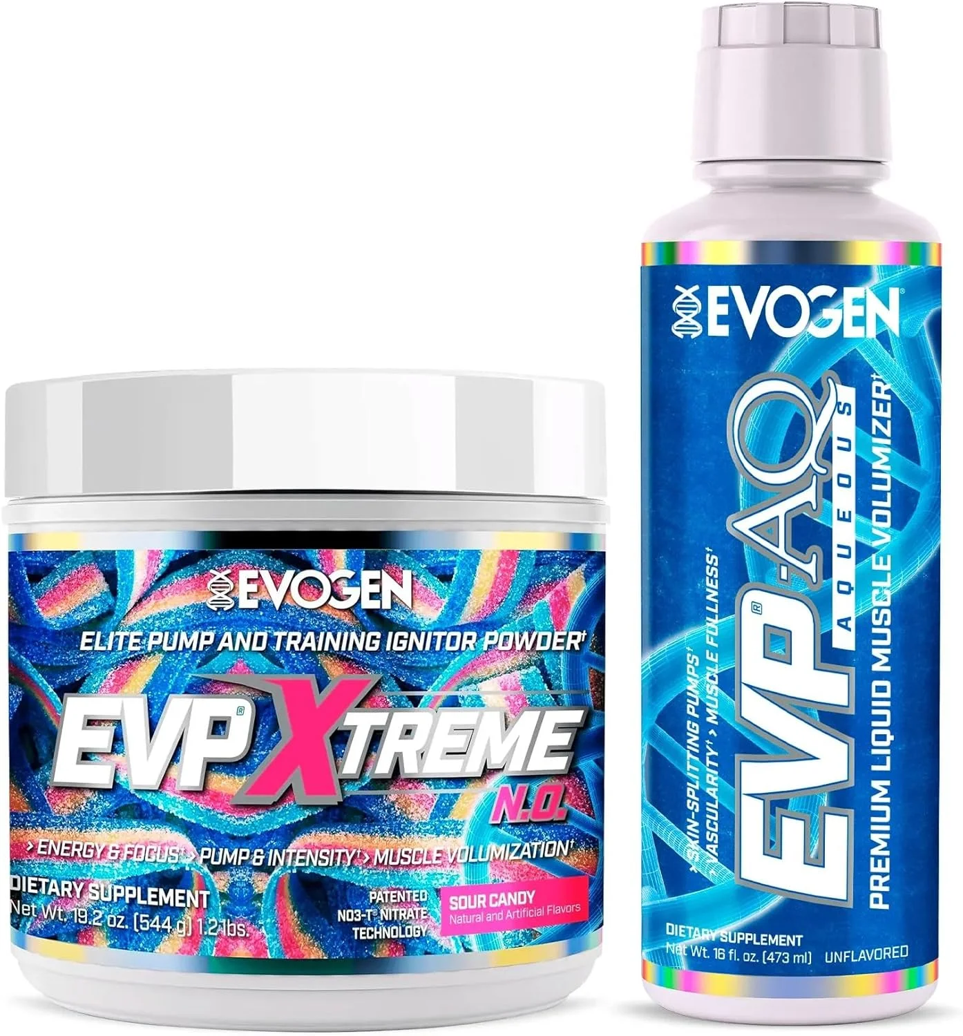 مجموعه مکمل قبل از تمرین اووجن EVP Xtreme NO + EVP AQ برای آقایان و بانوان | انرژی، پمپ، افزایش جریان خون و آبرسانی | بدون شکر | طعم ترش و بدون طعم