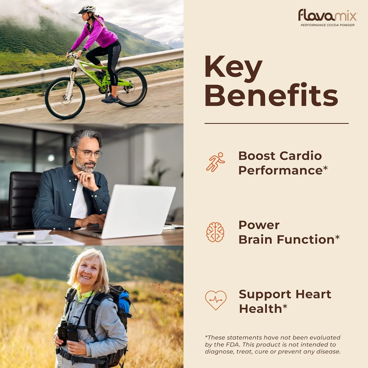 پودر کاکائو FlavaMix Performance | حاوی 900 میلی گرم فلاوانول های کاکائو | تقویت عملکرد قلب و مغز | افزایش اکسید نیتریک | گیاهی، بدون شکر | 31 سروینگ