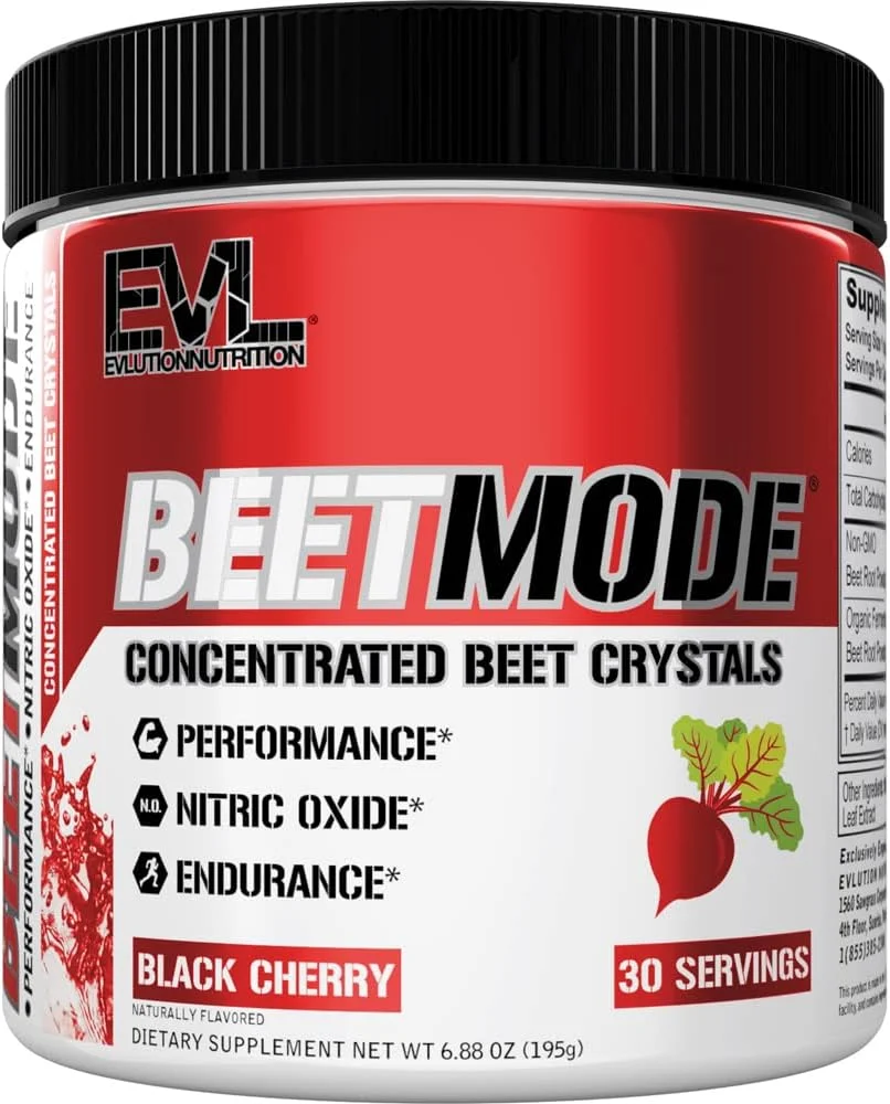 پودر ریشه چغندر Evlution Nutrition BeetMode - تقویت کننده اکسید نیتریک - طعم گیلاس سیاه - مکمل قبل یا بعد از تمرین برای افزایش انرژی و عملکرد - وگان و بدون گلوتن - 30 سروینگ