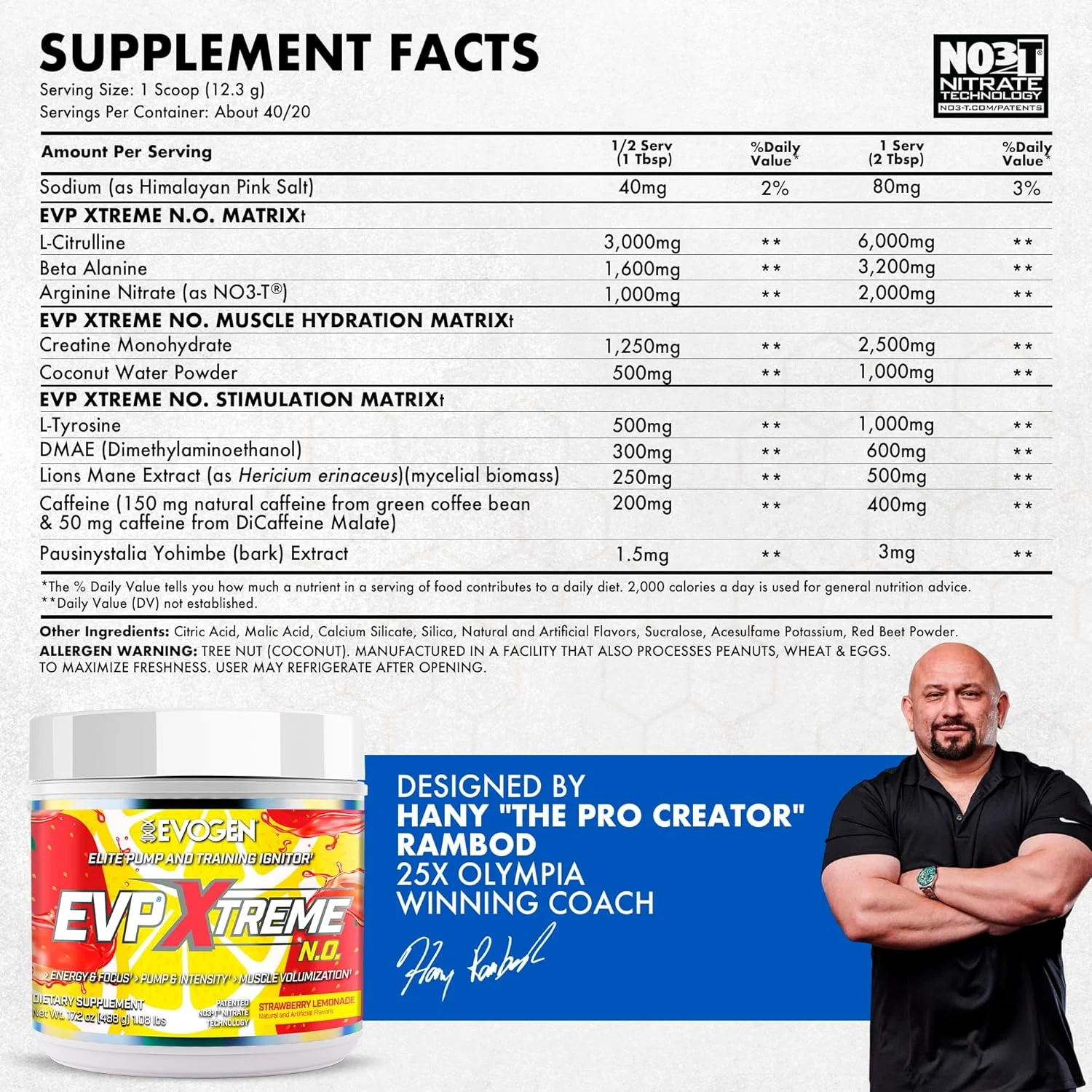 پودر مکمل قبل از تمرین اووجن EVP Xtreme NO برای آقایان و بانوان | مکمل قبل از تمرین بدون شکر با بتا آلانین، کراتین و کافئین برای انرژی و پمپ عضلانی | طعم لیموناد توت فرنگی | 40 سروینگ