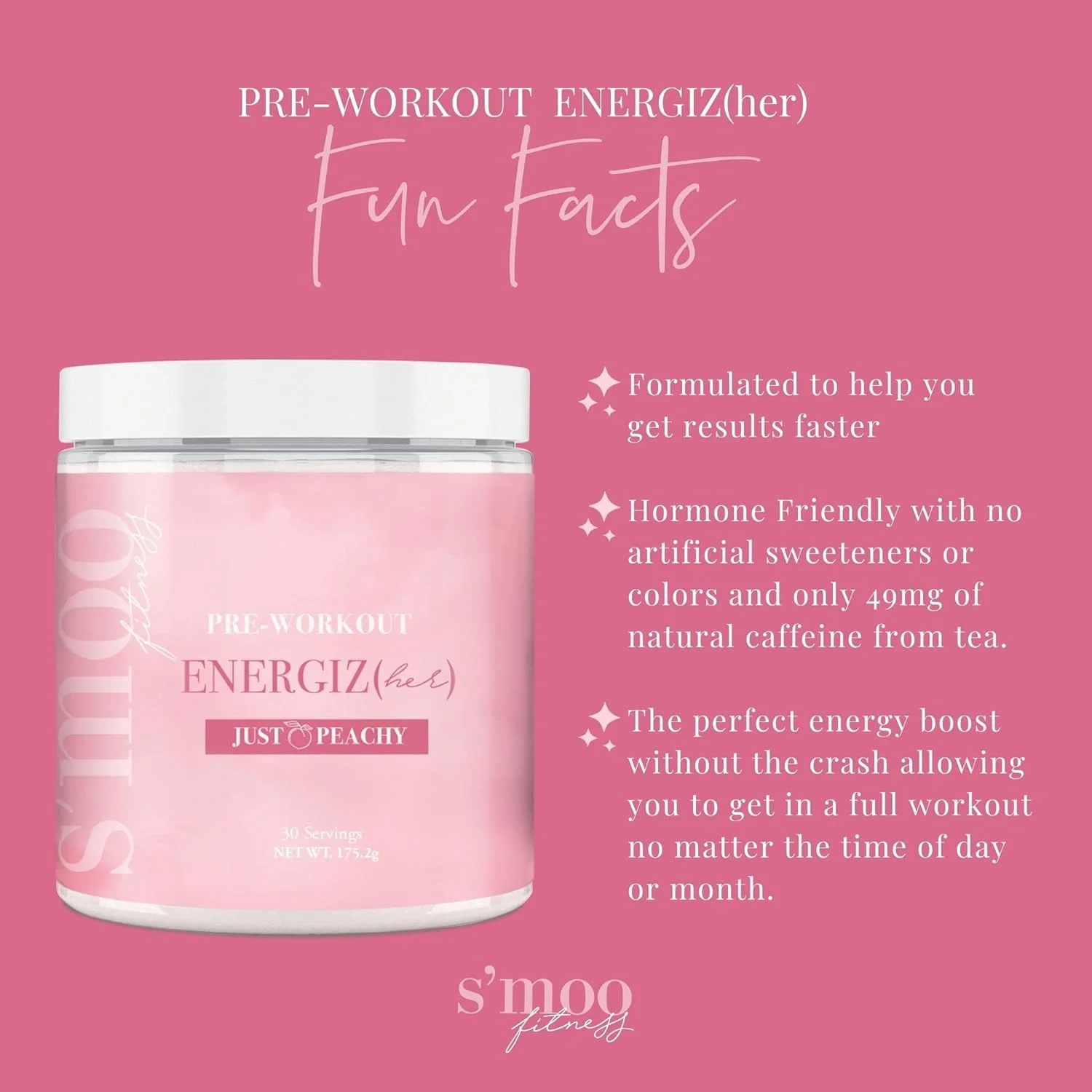 مکمل قبل از تمرین S'moo ENERGIZ(her) - پودر انرژی قبل از تمرین - 30 سروینگ، طعم هلو