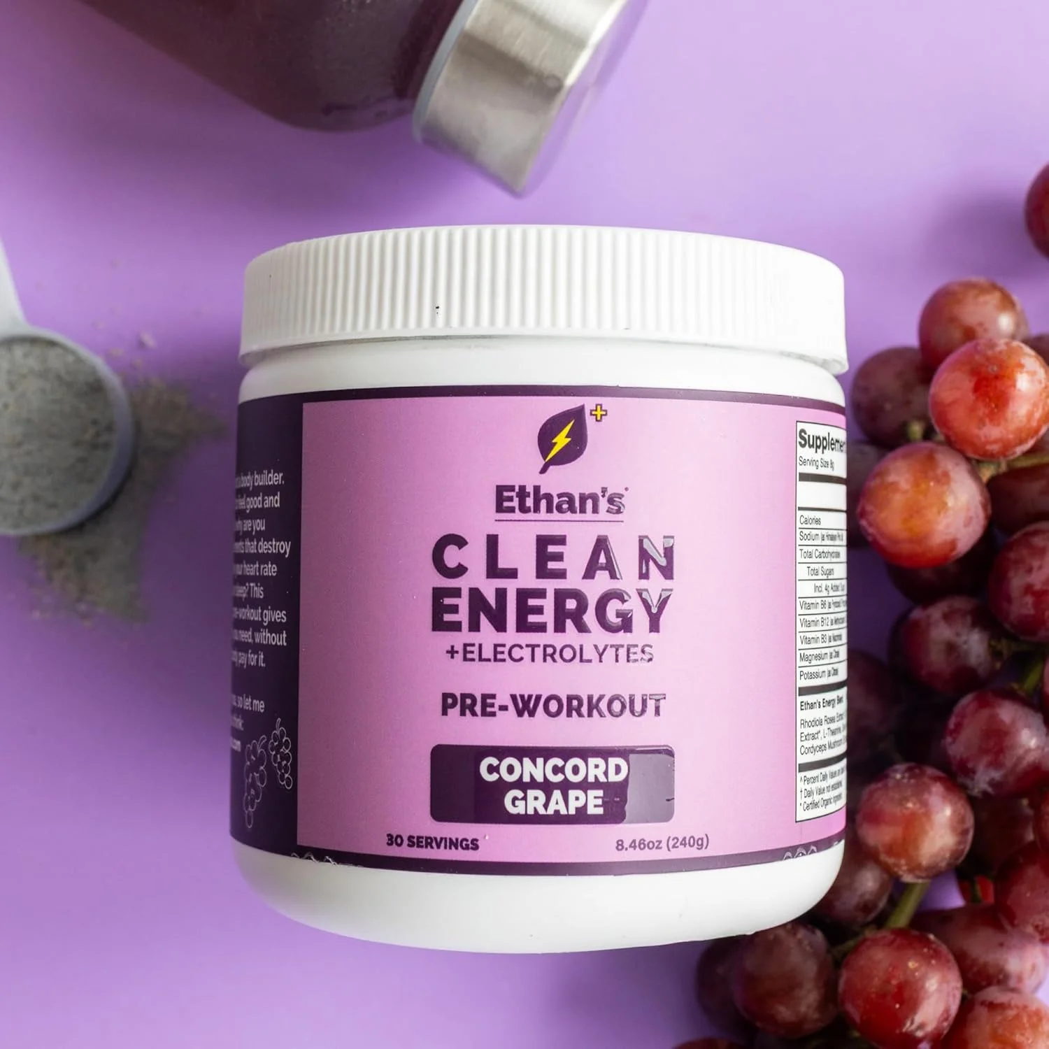 مخلوط نوشیدنی قبل از تمرین و هیدراتاسیون ایتان | کافئین گیاهی، الکترولیت ها، ویتامین های B - انگور کنکورد