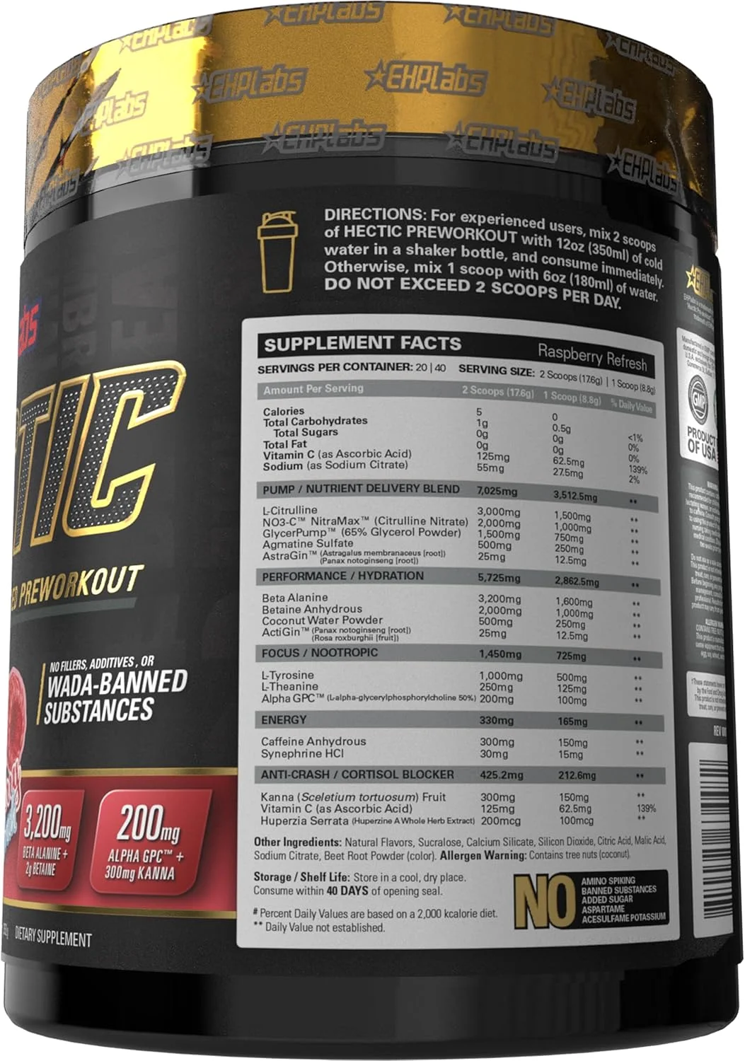 پودر مکمل قبل از تمرین هکتیک ای اچ پی لبز - پودر پیشرفته قبل از تمرین با محرک بالا برای حداکثر عملکرد - کافئین، بتا آلانین، آب نارگیل - انرژی، پمپ، ریکاوری و هیدراتاسیون - 40 سروینگ (طعم تمشک)