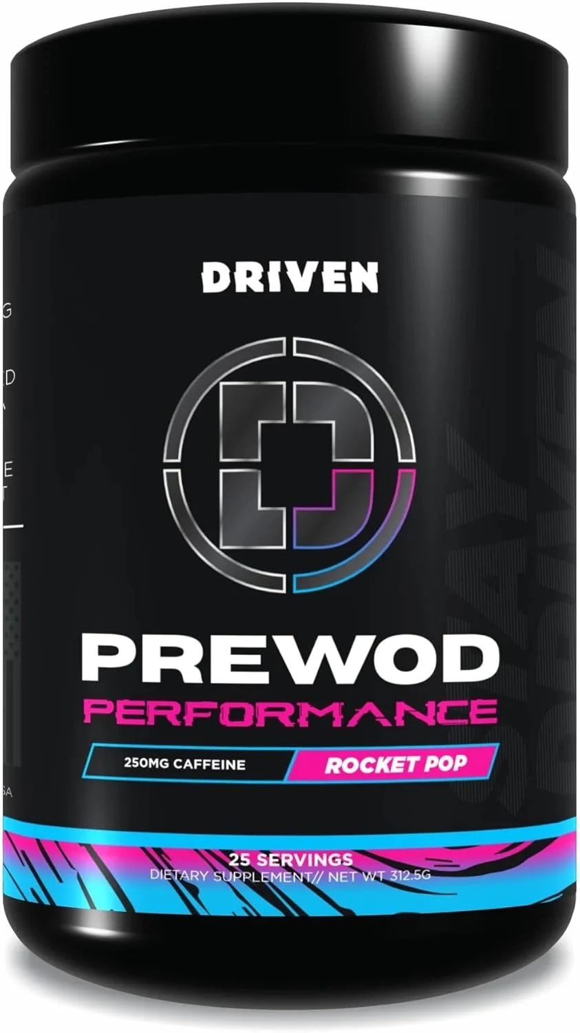 پودر نوشیدنی انرژی زا Driven PREWOD، ۲۵ سروینگ - مکمل قبل از تمرین با افزایش انرژی، تمرکز، قدرت و استقامت برای تمرینات با شدت بالا (عملکرد، Rocket Pop)