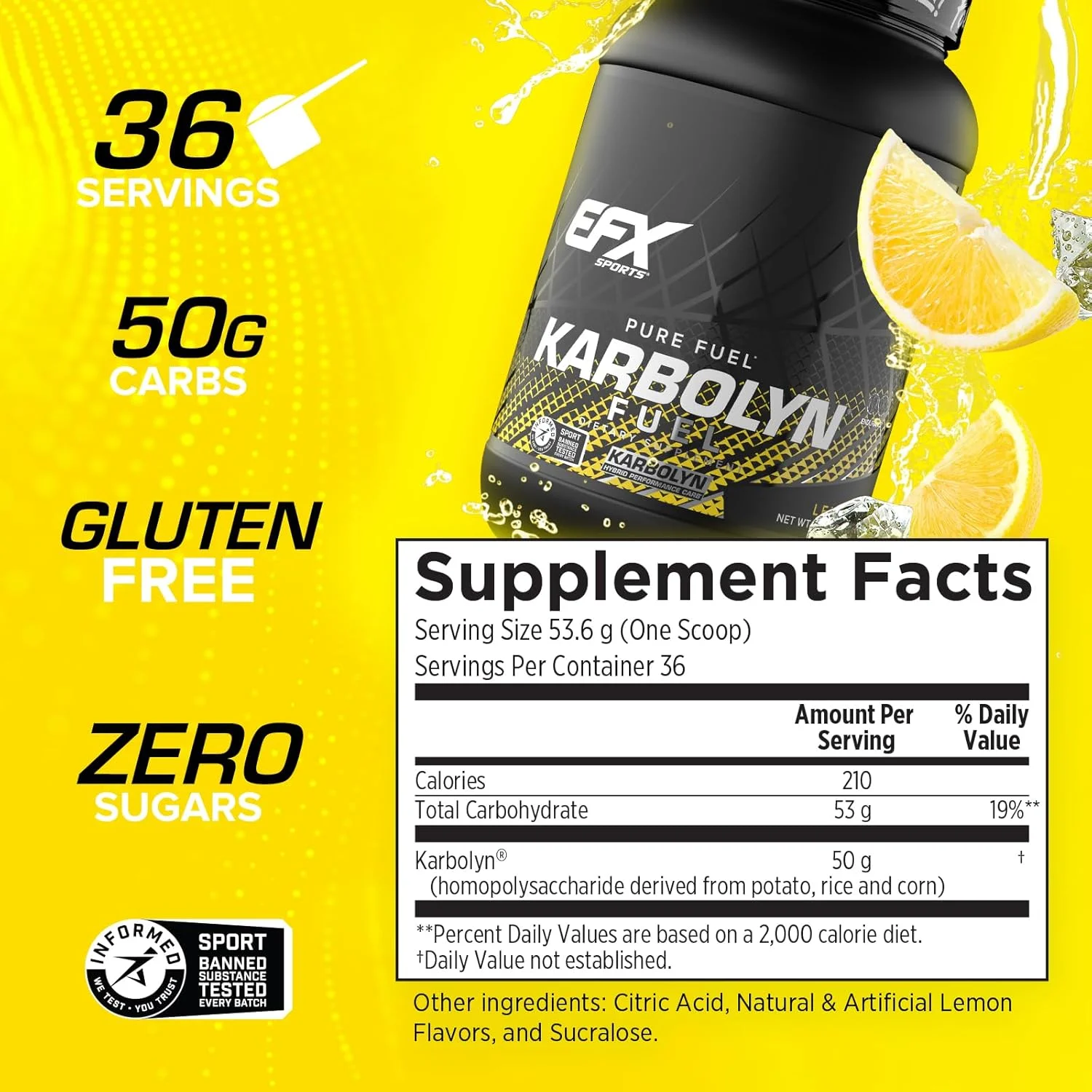 سوخت کربوهیدراتی زود جذب EFX Sports Karbolyn Fuel | بارگیری کربوهیدرات، انرژی پایدار، ریکاوری سریع | بدون محرک | 36 سروینگ (یخ لیمویی)