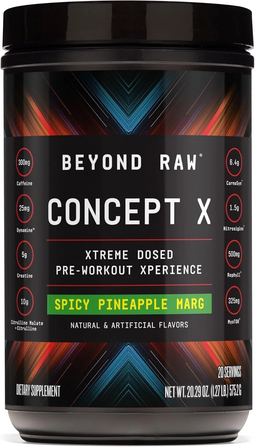 فراتر از خام کانسپت ایکس، پودر قبل از تمرین با دوز بالینی، حاوی کافئین، ال-سیترولین، کراتین و بتا آلانین، آناناس تند، 20 سروینگ