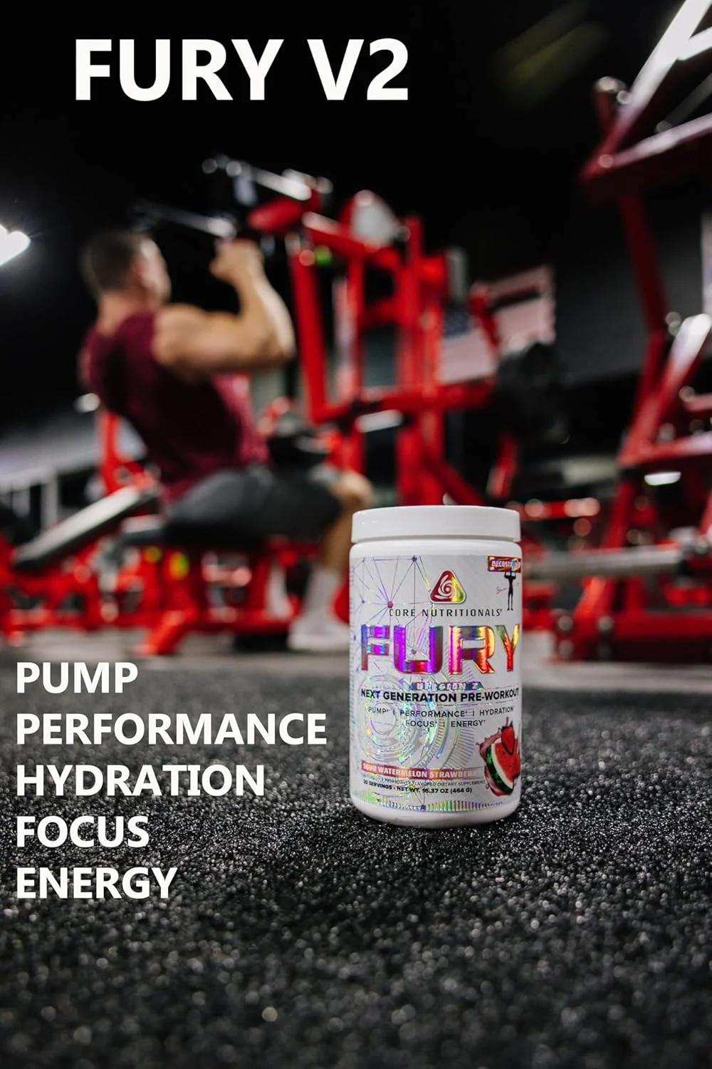 پودر قبل از تمرین Core Nutritionals Fury V2 برای به حداکثر رساندن عملکرد در باشگاه با کافئین Zum-XR®، ال-سیترولین و آلفا GPC (40 پیمانه) (تمشک آبی Fun Sweets™)
