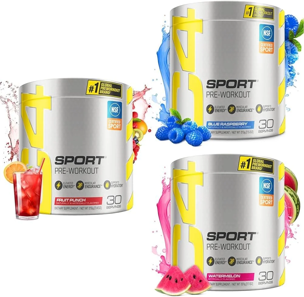 مجموعه پودر پیش از تمرین C4 Sport Cellucor (3 طعم) - انرژی پیش از تمرین با کراتین + 135 میلی گرم کافئین و ترکیب عملکرد بتا آلانین - دارای گواهی NSF برای ورزش، 30 سروینگ