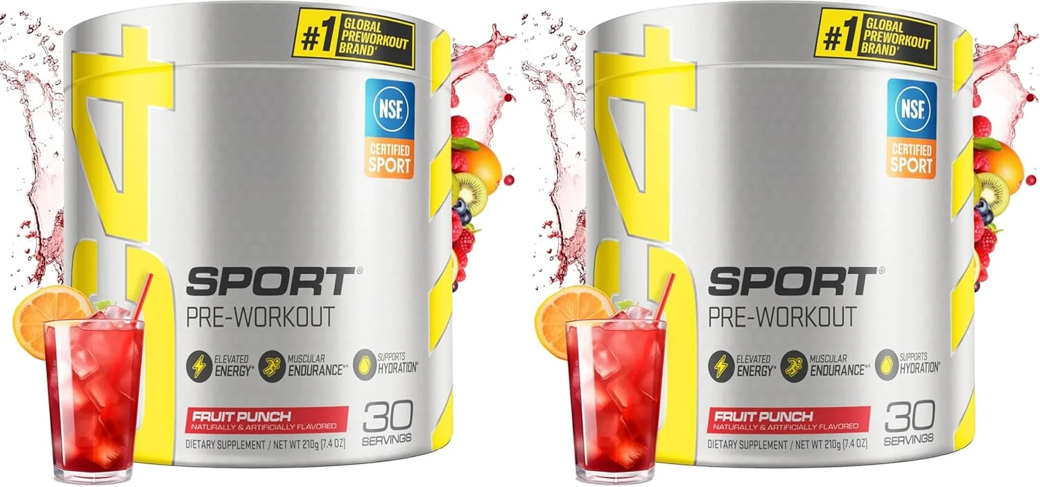 پودر مکمل ورزشی قبل از تمرین Cellucor C4 Sport با طعم پانچ میوه - دارای گواهی NSF برای ورزش | 30 سروینگ، بسته بندی ممکن است متفاوت باشد. (بسته 2 عددی)