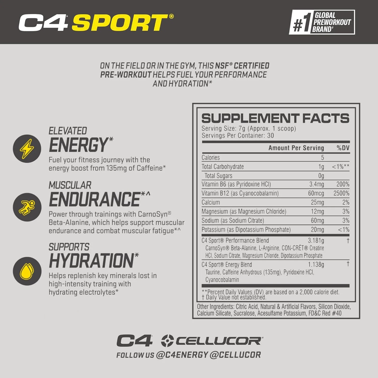 پودر مکمل ورزشی قبل از تمرین Cellucor C4 Sport با طعم پانچ میوه - دارای گواهی NSF برای ورزش | 30 سروینگ، بسته بندی ممکن است متفاوت باشد. (بسته 2 عددی)