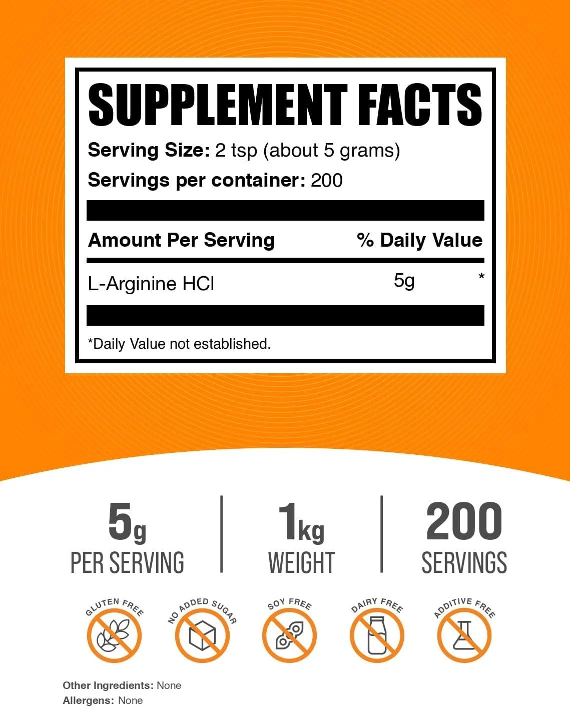 پودر ال-آرژنین اچ سی ال BulkSupplements.com - مکمل نیتریک اکسید، پودر آرژنین - بدون طعم و گلوتن، 5 گرم در هر وعده، 1 کیلوگرم (2.2 پوند) (بسته 1 عددی)