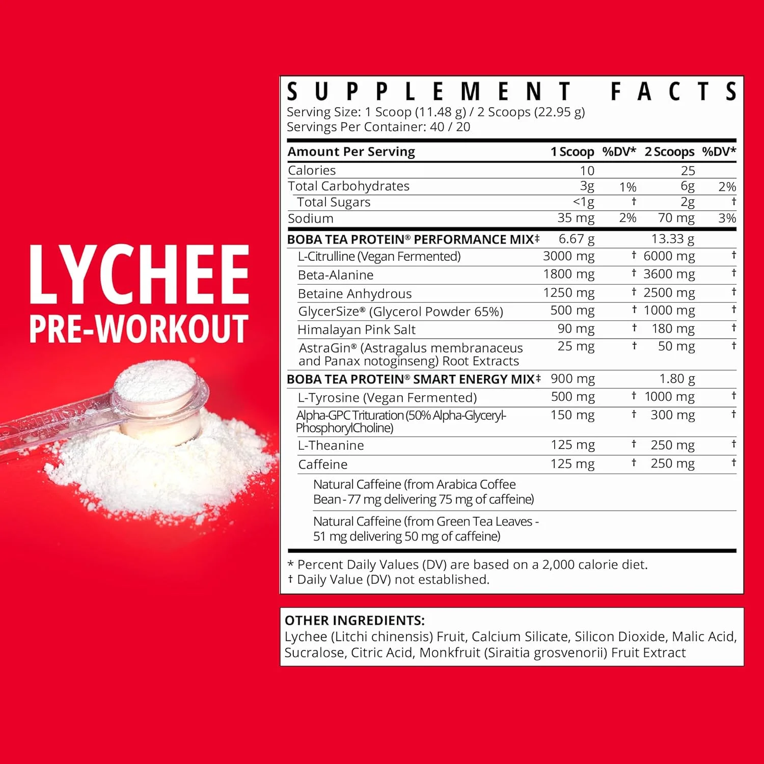 پودر مکمل ورزشی قبل تمرین با طعم لیچی | 125-250 میلی گرم کافئین | ال-سیترولین، بتا آلانین، آلفا-GPC | مواد اولیه واقعی | پودر مکمل ورزشی قبل تمرین ممتاز برای آقایان و بانوان | 20-40 سروینگ