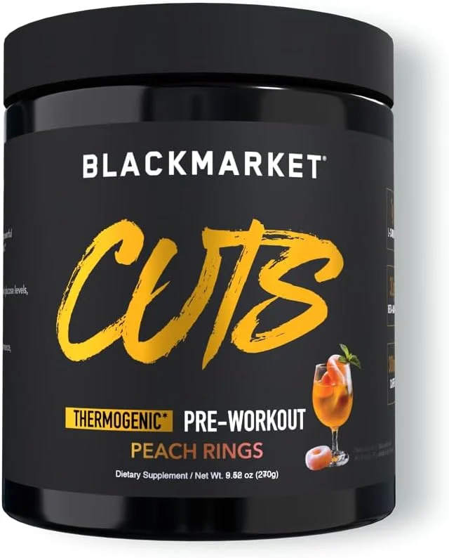 بلک مارکت کاتس مکمل قبل از تمرین - پودر نوشیدنی انرژی طعم دار برای آقایان و بانوان، عالی برای تفکیک عضلات، ترموژنیک، بدون کراتین (حلقه هلو، 30 سروینگ)