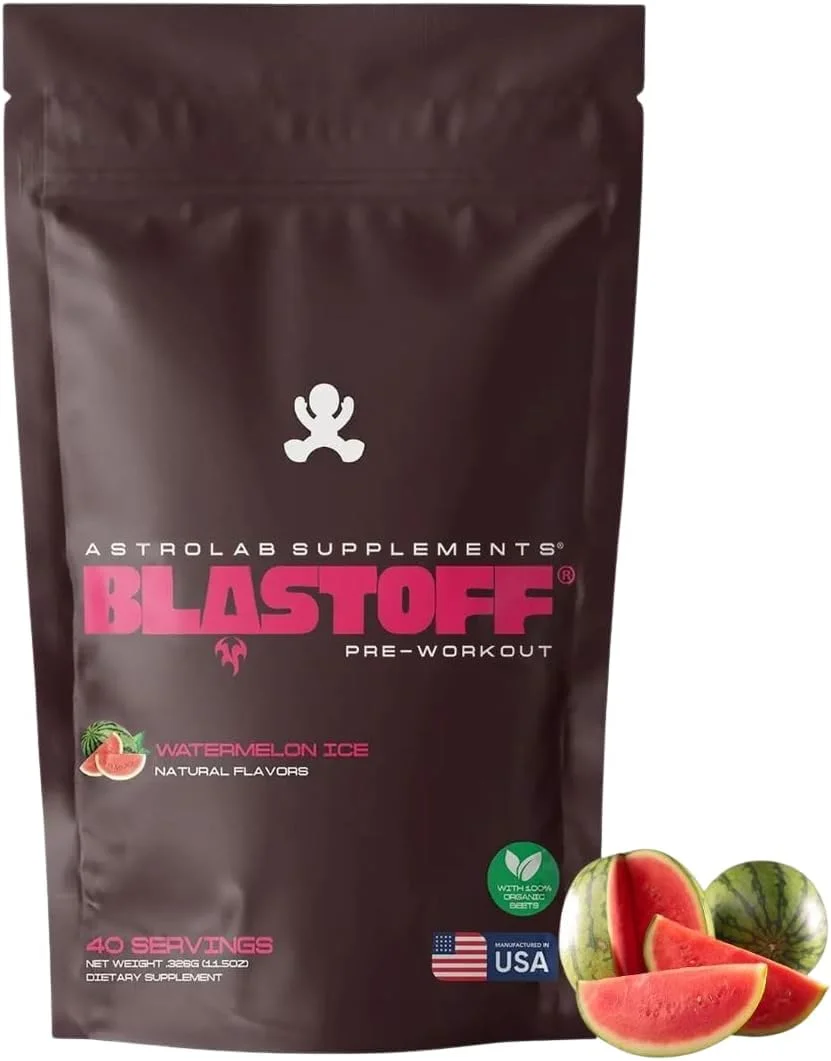 مکمل پیش از تمرین BLASTOFF Clean - ریشه چغندر ارگانیک، 300 میلی گرم کافئین، ال-سیترولین، بتا آلانین | طعم هندوانه ملایم | گیاهی، غیر GMO، بدون شکر، بدون شیرین کننده های مصنوعی - برای آقایان و بانوان