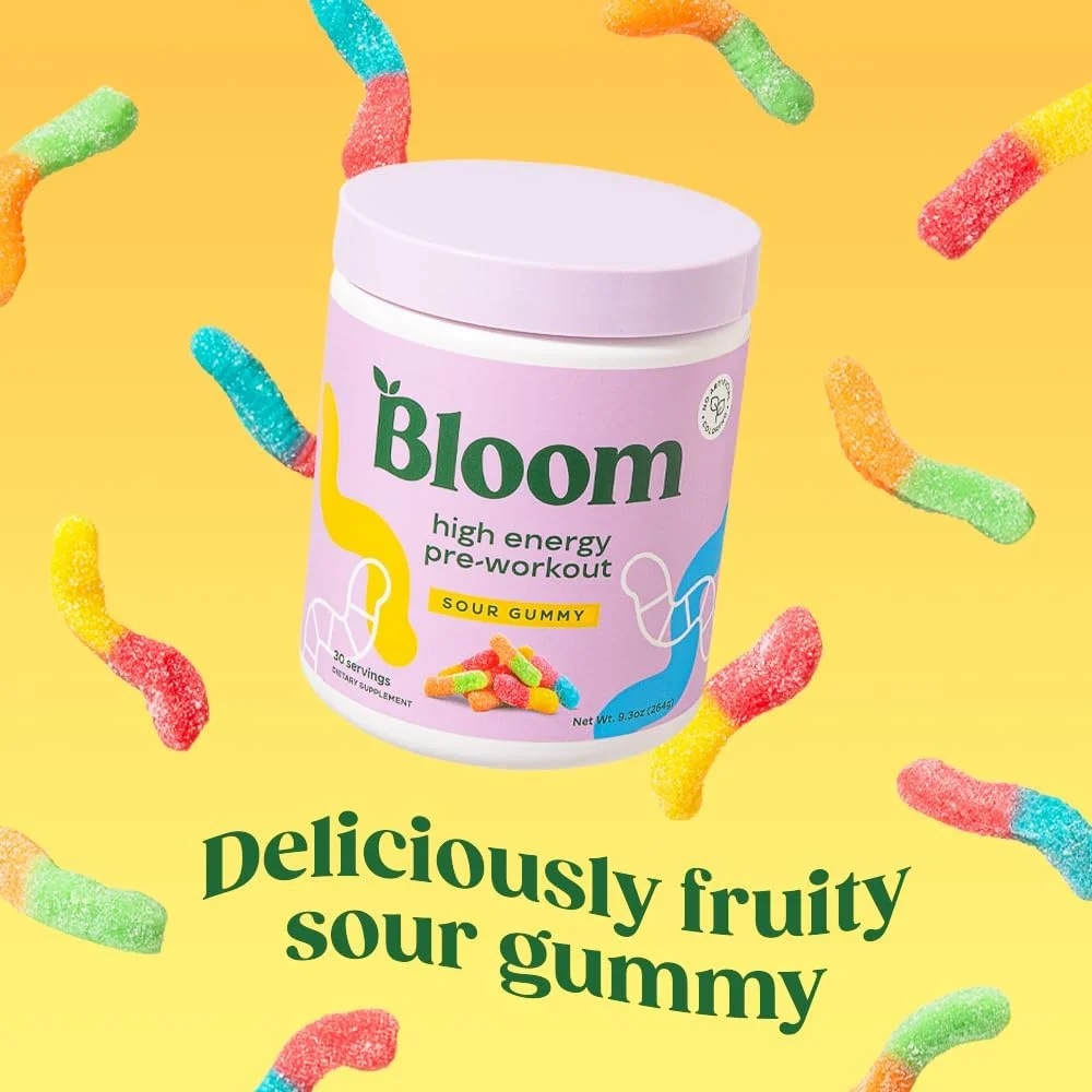 پودر انرژی زا قبل از تمرین بلوم نوتریشن، انرژی آمینو با بتا آلانین، جینسینگ و ال تیروزین، پودر کافئین طبیعی از عصاره چای سبز، بدون شکر و مخلوط نوشیدنی کتو (پاستیل ترش)